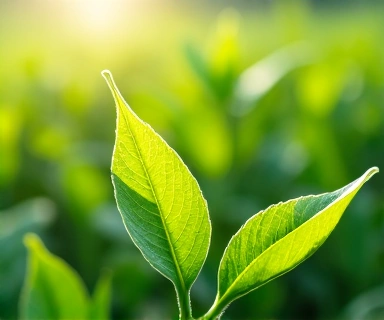 Close-up of fresh green tea leaves, symbolizing natural ingredients and purity.