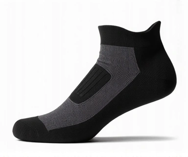 Larawan ng isang pares ng athletic socks na may suporta sa arko at breathable na materyal, idinisenyo para sa komportable at walang paltos na pagtakbo.